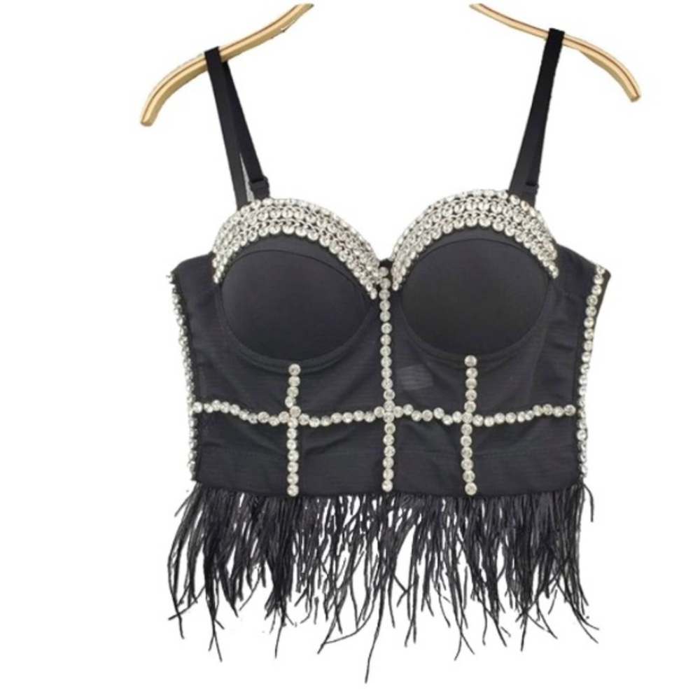 Black Embellished Crop Bustier Top
